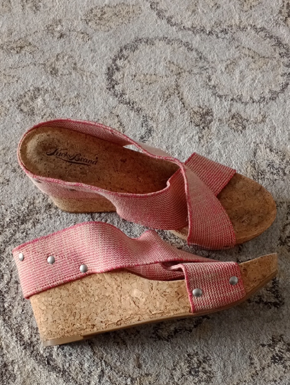 Lucky Brand Coral Pink Cork Wedge Sandals